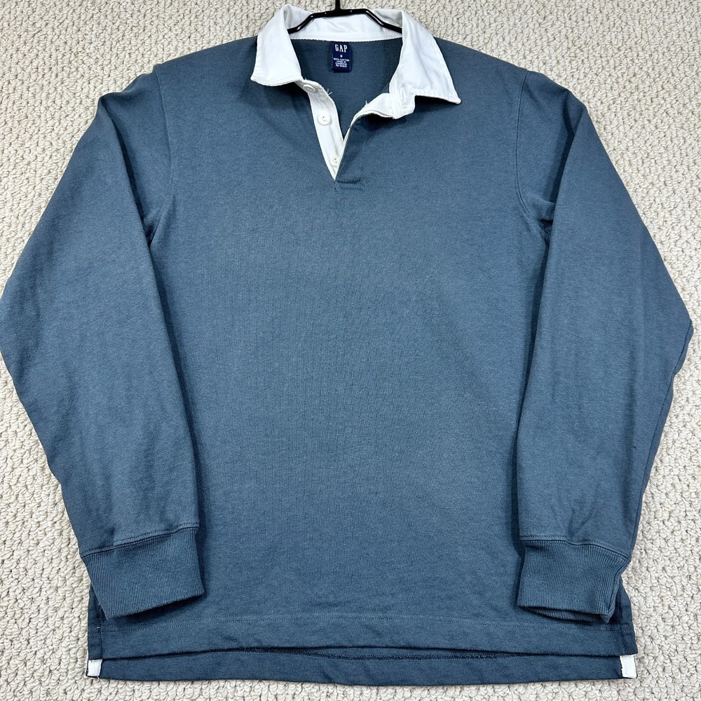 Vintage GAP Rugby Shirt Mens S Dark Gray Long Sleeve Heavy Preppy Classic 90s